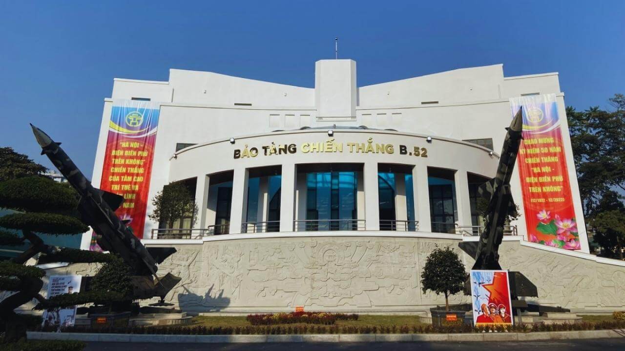 The B-52 Victory Museum in Hanoi with missiles on display.