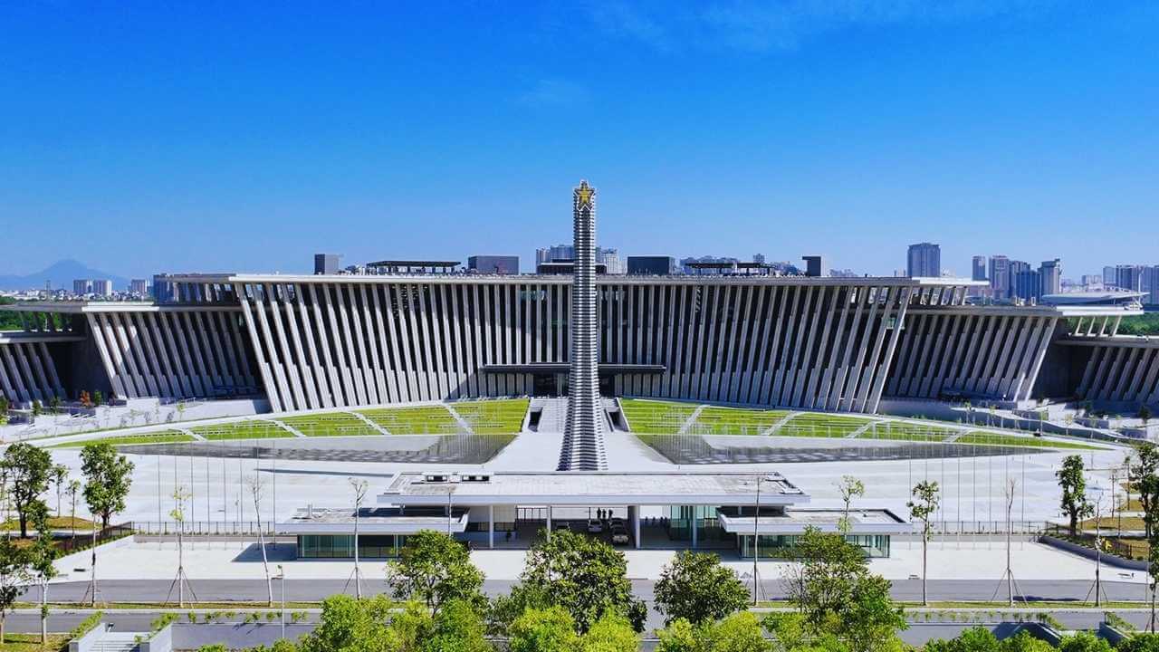 The new Vietnam Military History Museum's modern design in Hanoi.