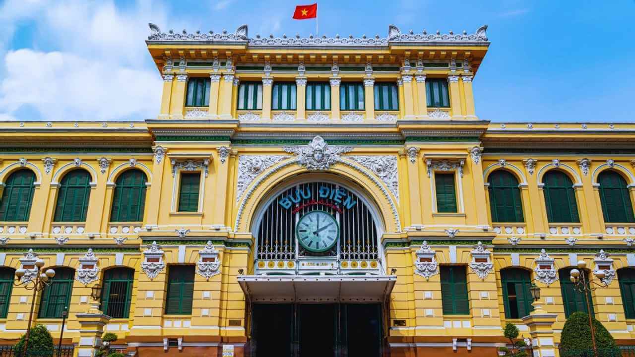 The historic Saigon Central Post Office, a landmark of French colonial architecture.