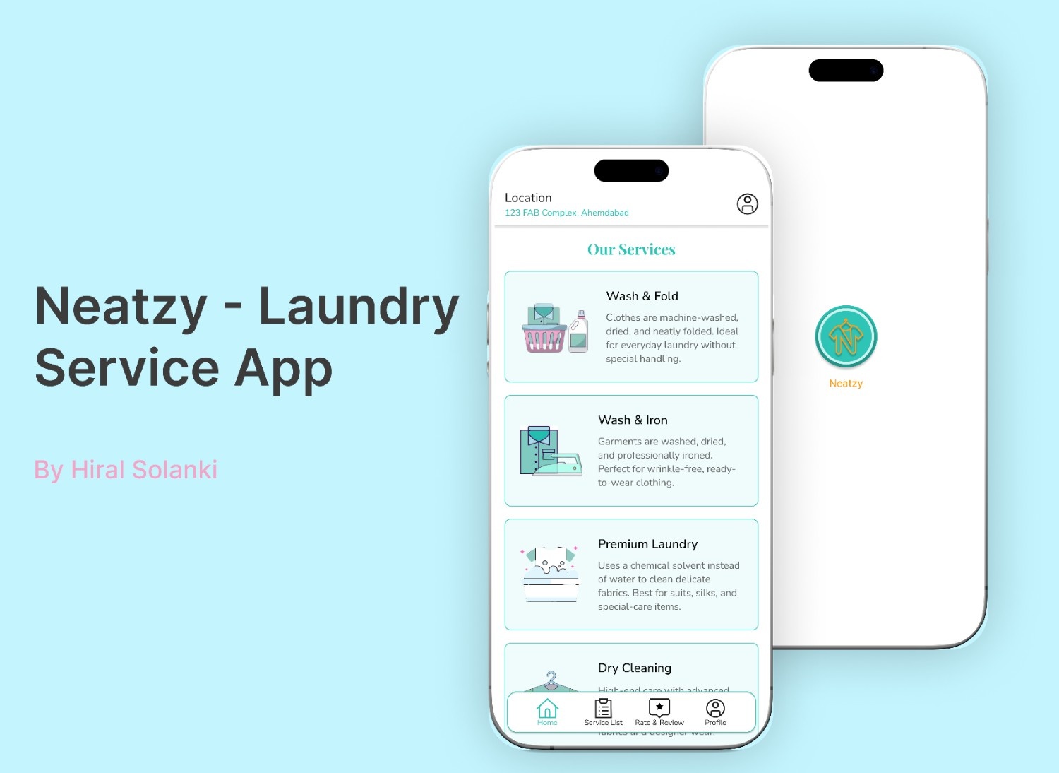 Mockup of a neatzy application on mobile with project title