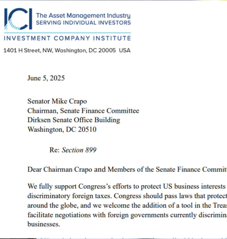 Fund Managers Urge Congress to Address Section 899 Concerns to Prevent Foreign Investment Outflows