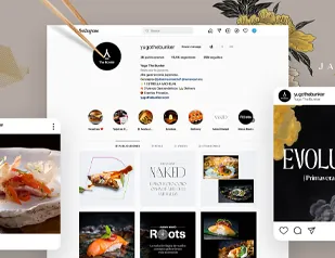 Captura de pantalla del perfil de Instagram de y.gastrobunker mostrando platos de comida gourmet.
