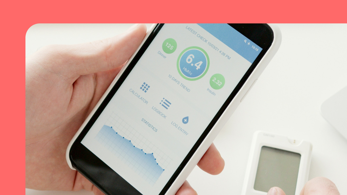 A HealthTech application on a mobile device captures data from medical technology
