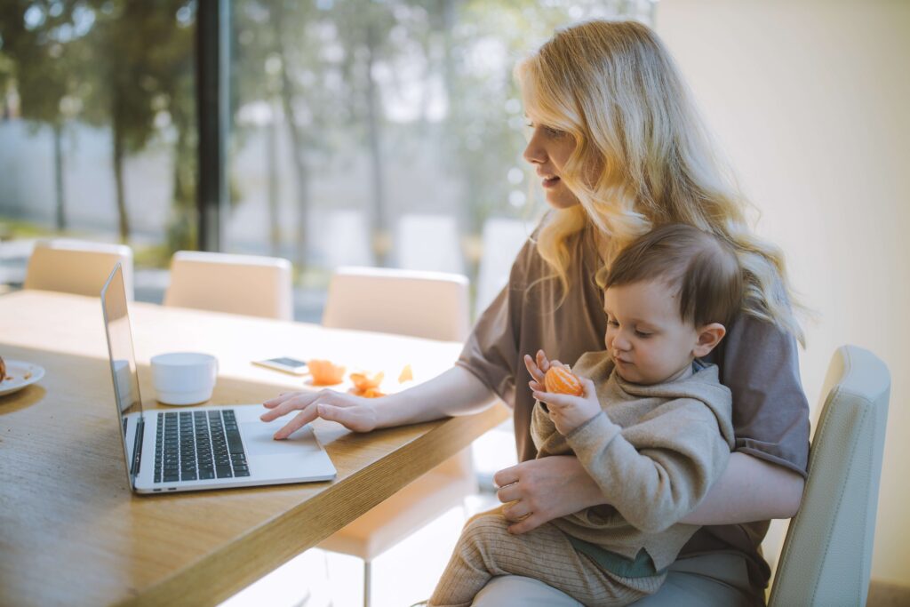 mother working from home with baby during a pandemic
