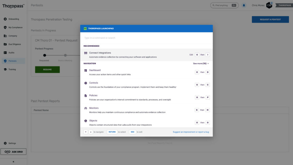 Thoropass launchpad in the application