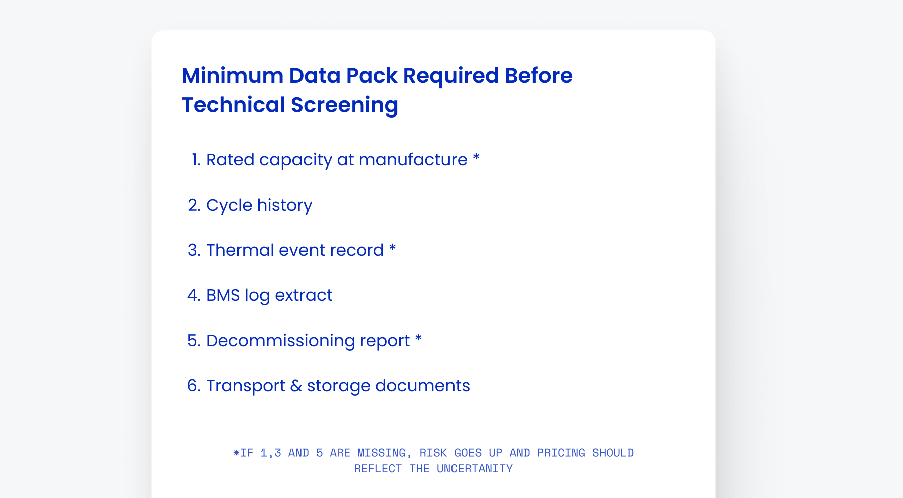 The Minimum Data Pack Checklist for BESS projects