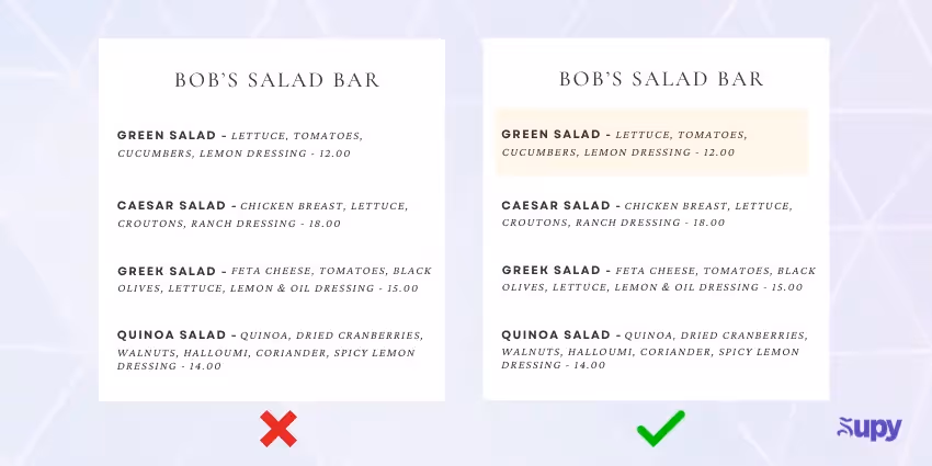 Menu engineering menu best practice