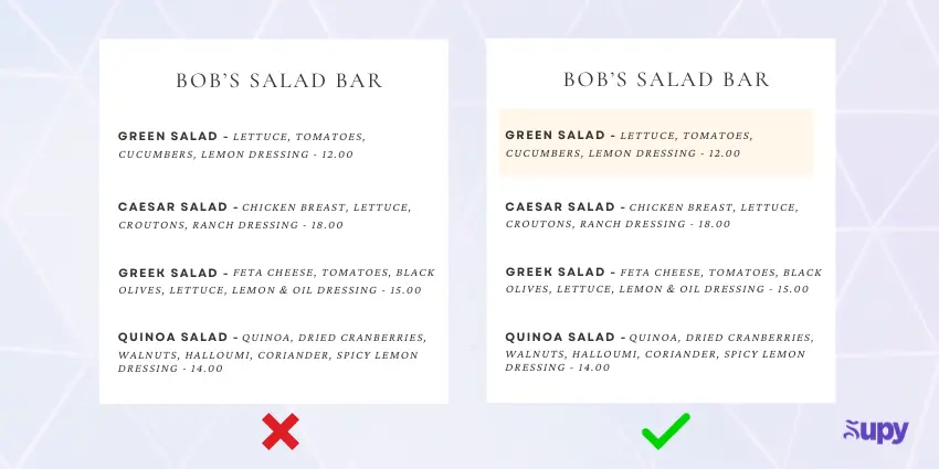 Menu engineering menu best practice
