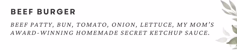 Menu Engineering restaurant Menu Item Description 1