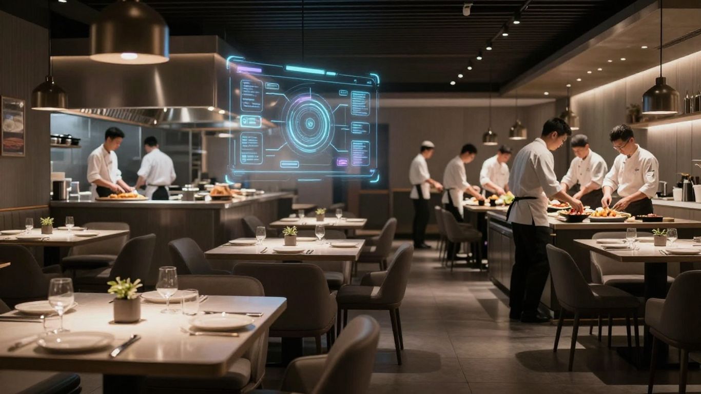 AI enhancing efficiency in a multi-branch restaurant kitchen.