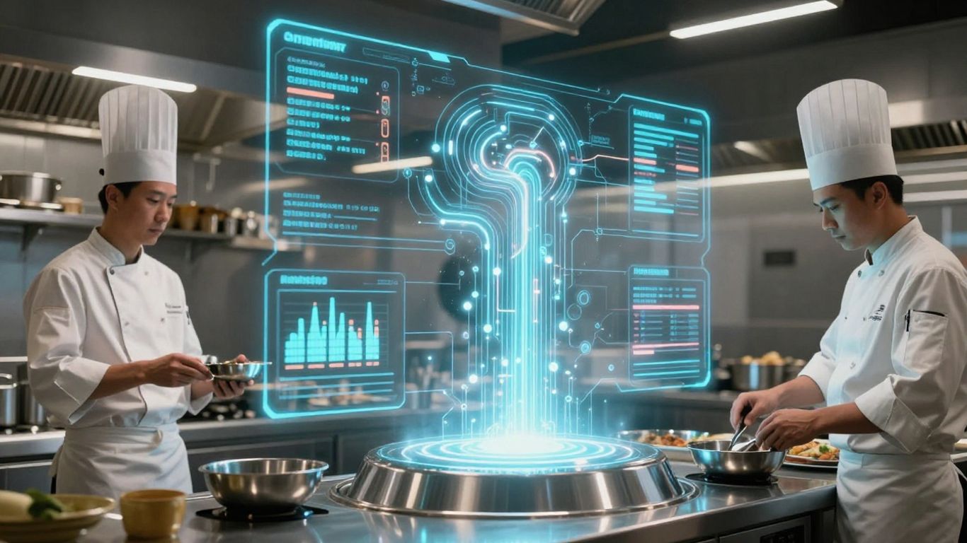 AI analyzing restaurant kitchen operations for pricing errors.