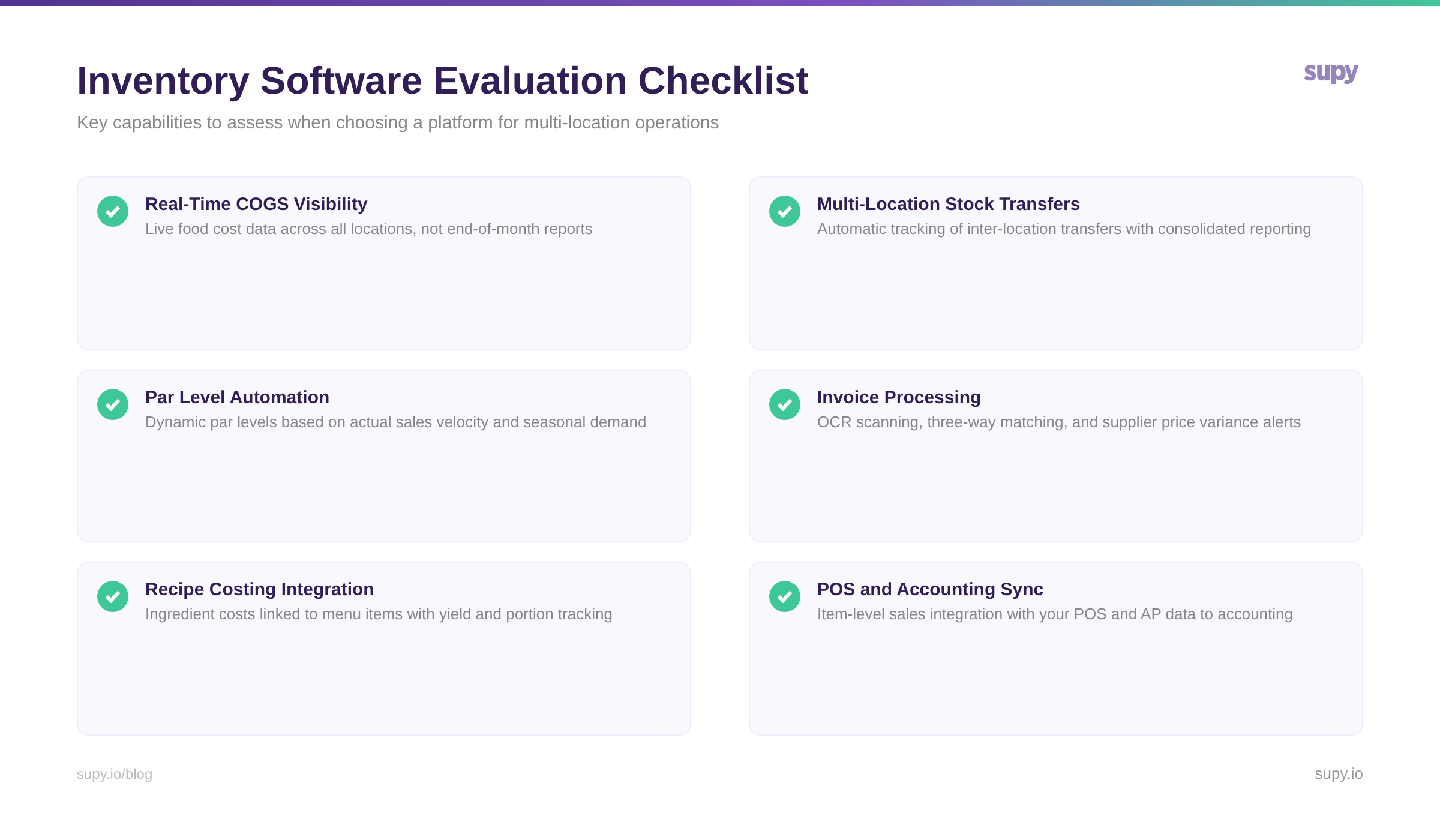 Inventory Software Evaluation Checklist - six key capabilities to assess when choosing a platform for multi-location operations