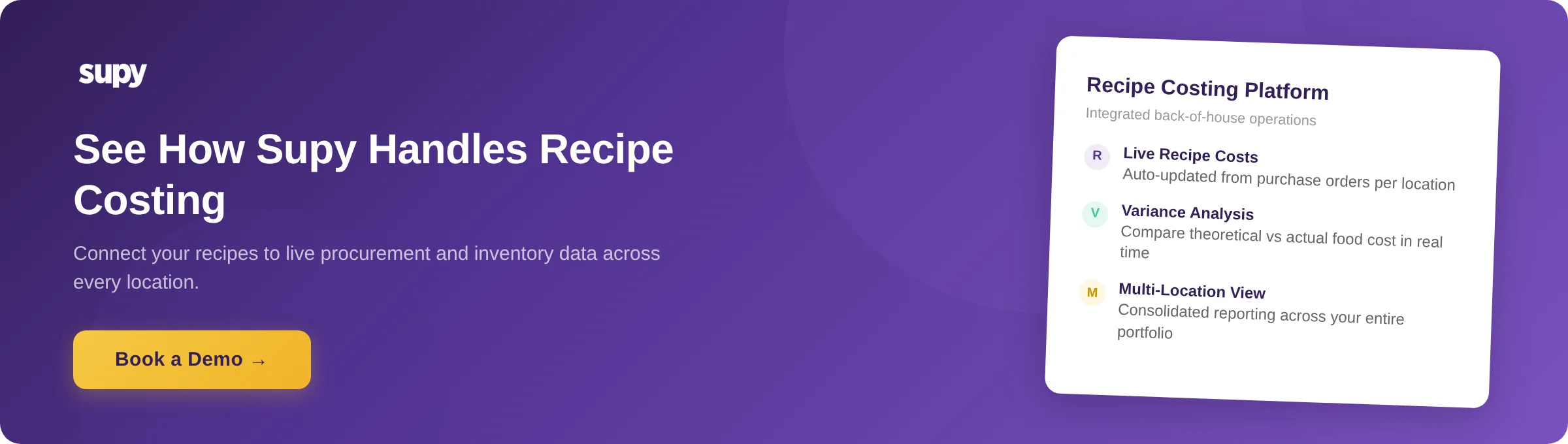 Book a demo with Supy - restaurant recipe costing and back-of-house platform