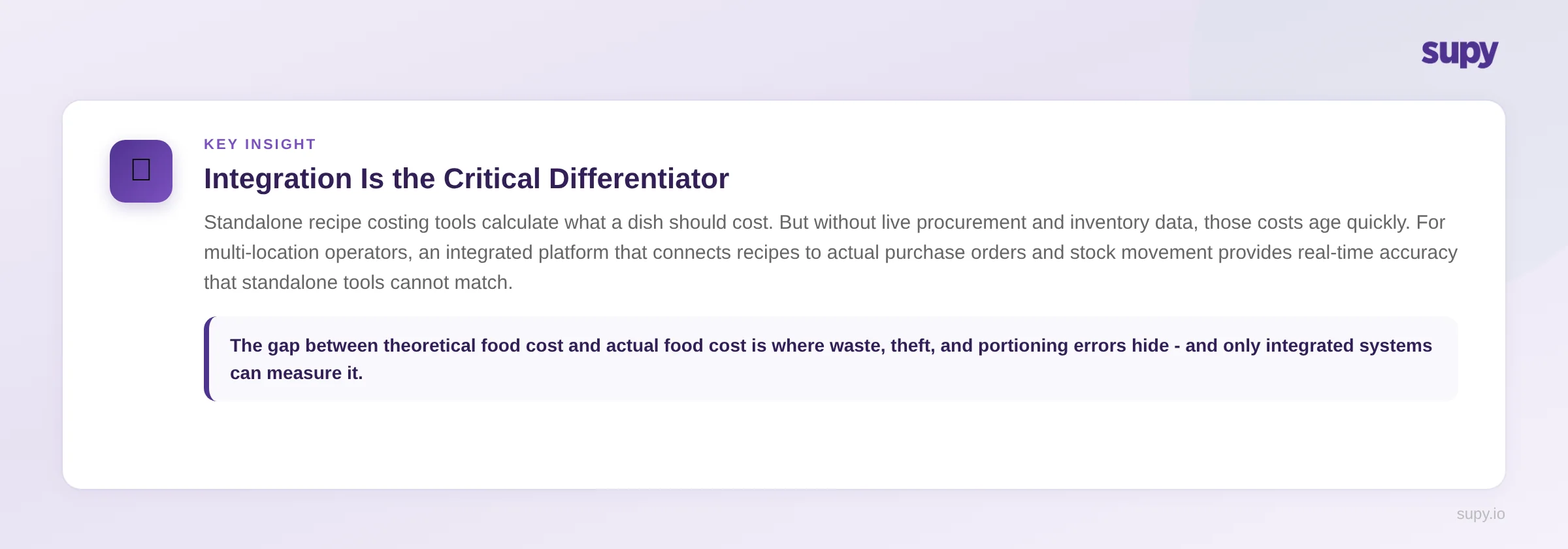 Pro tip on choosing integrated platforms over standalone recipe costing tools