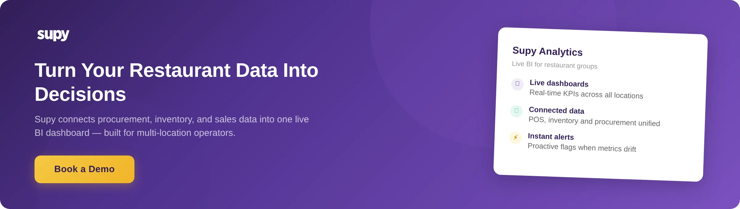 Book a demo - Supy restaurant BI platform