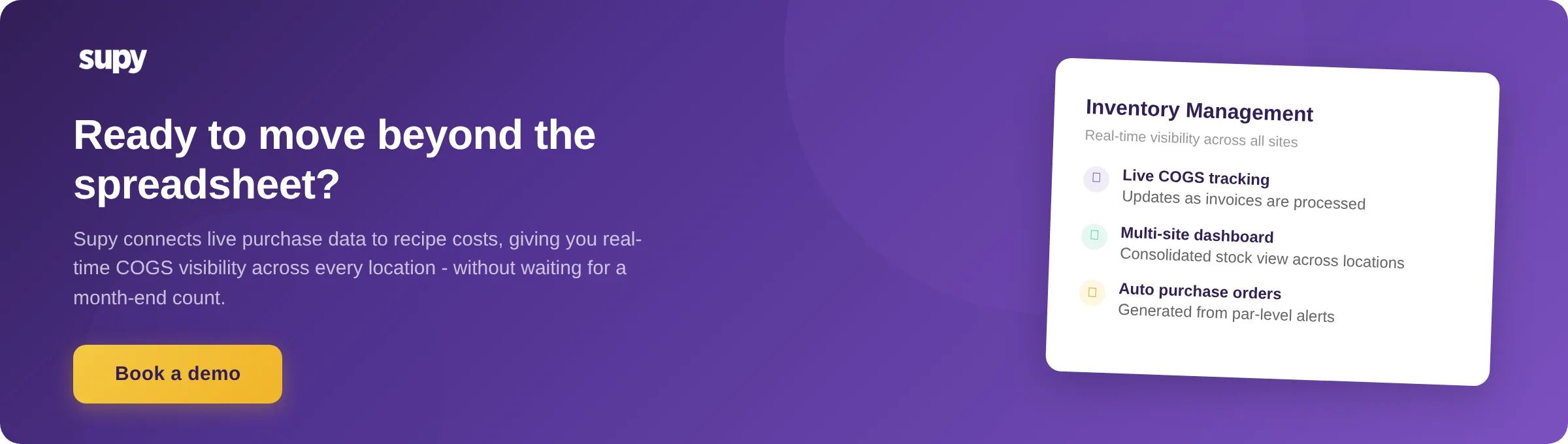 Book a demo with Supy - see how inventory management software replaces your spreadsheet