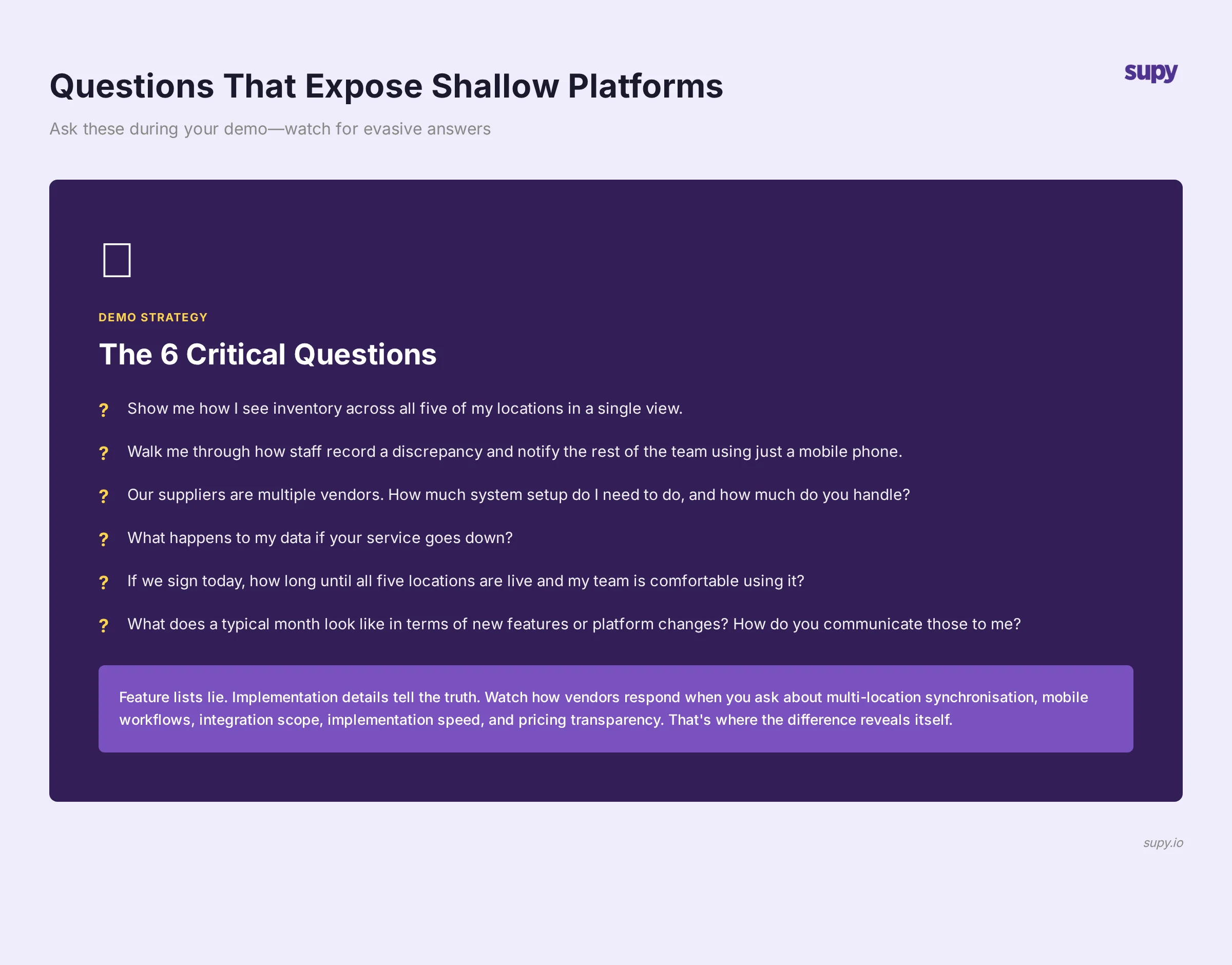 Six critical questions to ask during a cloud inventory software demo