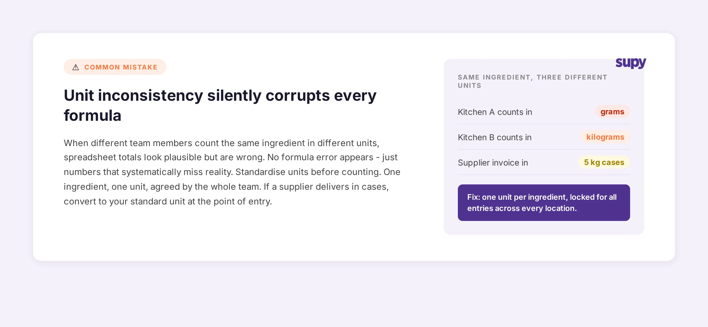 Unit standardisation warning - the most common inventory spreadsheet mistake and how to fix it