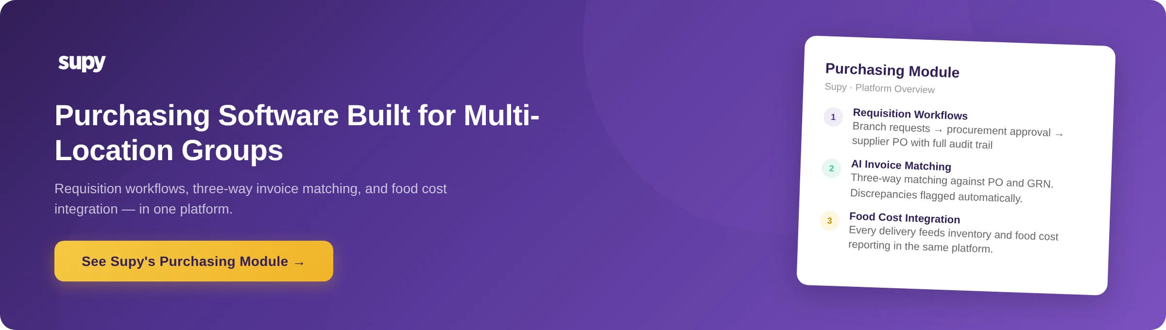 Supy purchasing and procurement module - built for multi-location restaurant groups