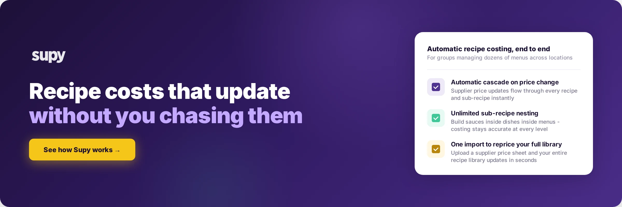 Supy recipe management - recipe costs that update without manual intervention