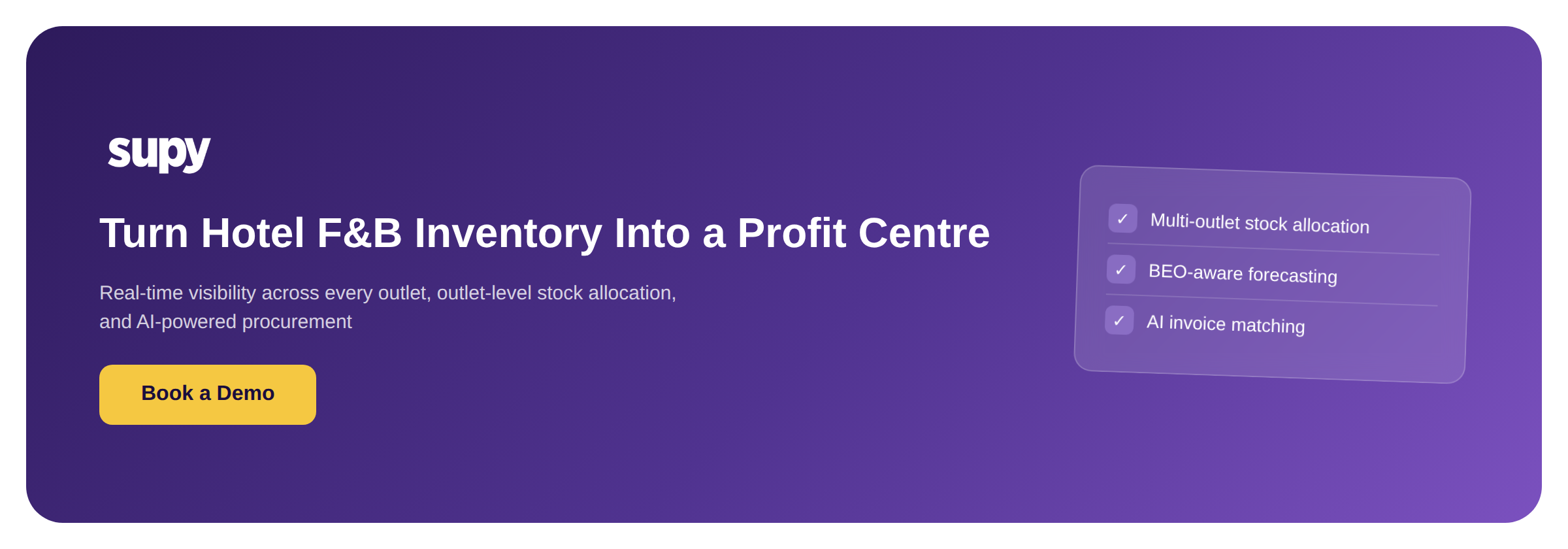Turn Hotel F&B Inventory Into a Profit Centre - Book a Demo with Supy