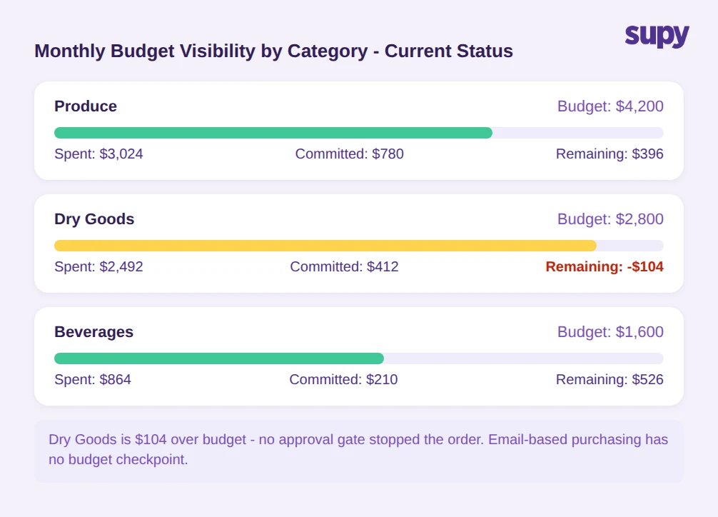 Monthly budget visibility by category with spending status