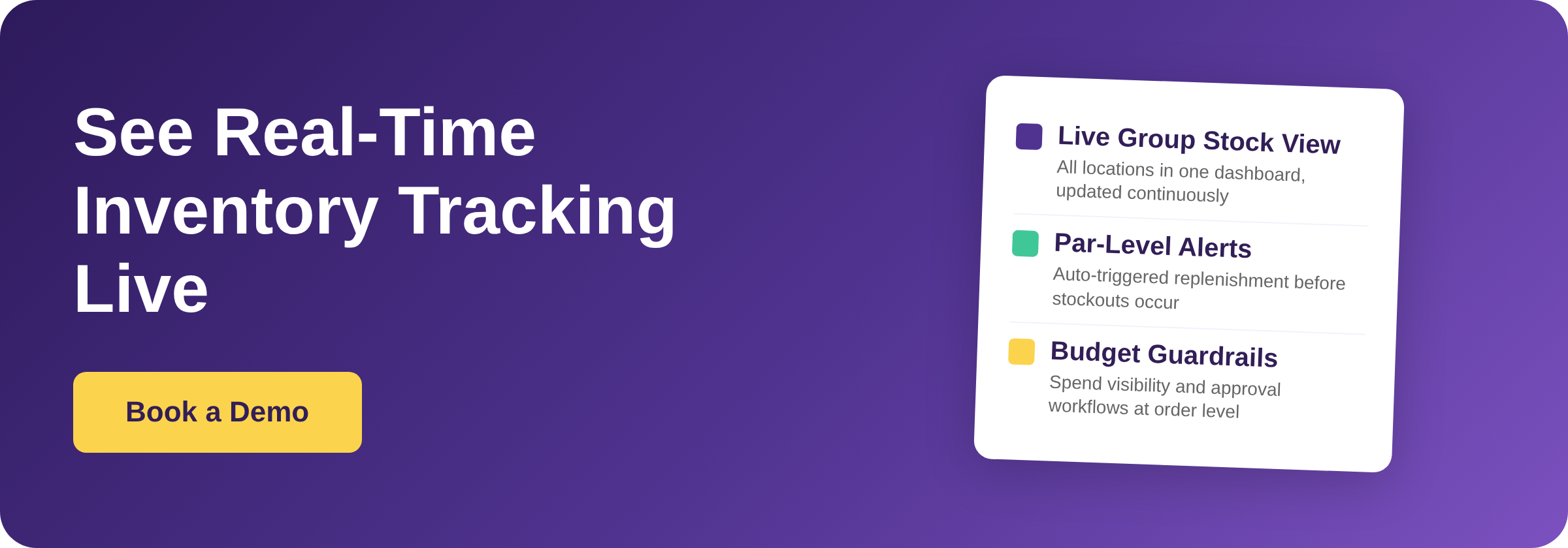 Book a demo - See real-time inventory tracking live with Supy