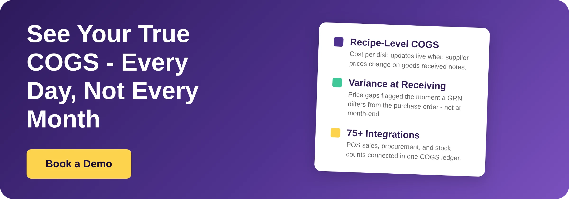 Book a demo with Supy - See your true COGS every day with recipe-level cost tracking and variance detection at receiving