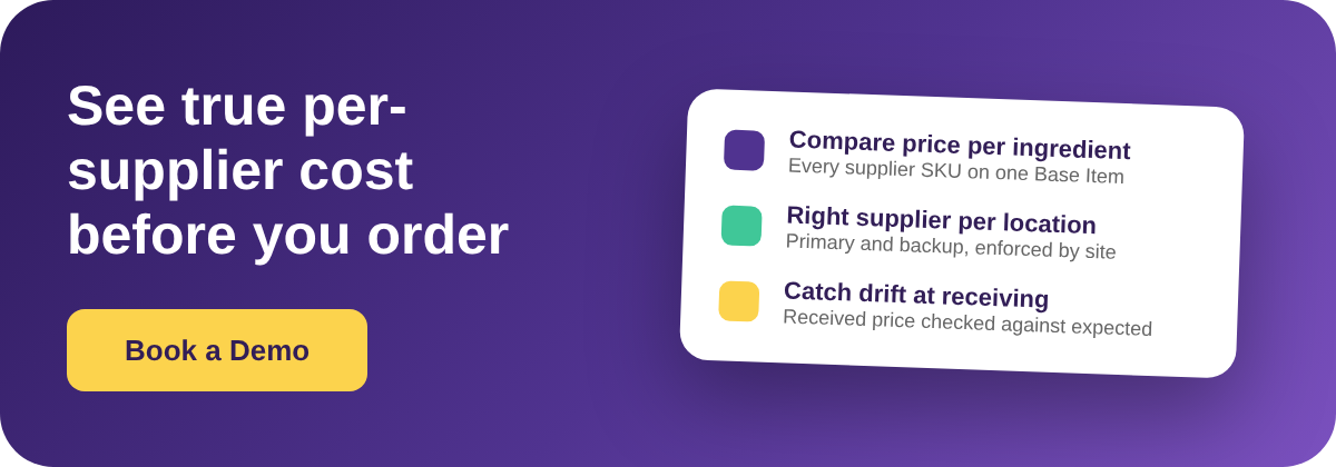 Book a Demo with Supy - per-ingredient multi-supplier price comparison