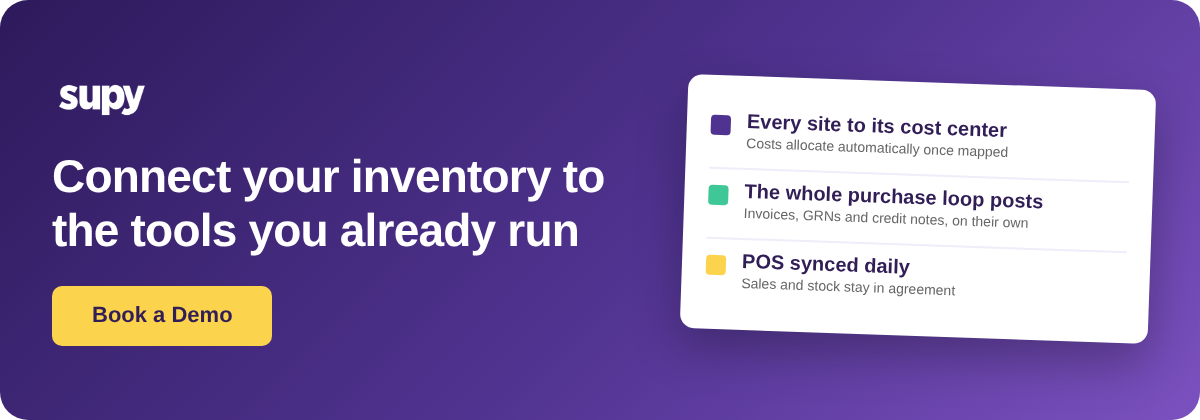 Book a Demo with Supy - restaurant inventory software integrations for multi-site groups