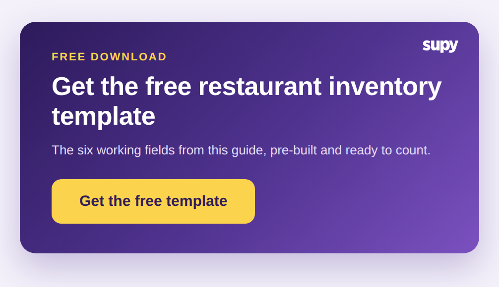 Get the free restaurant inventory template from Supy - a promotional banner linking to the free download