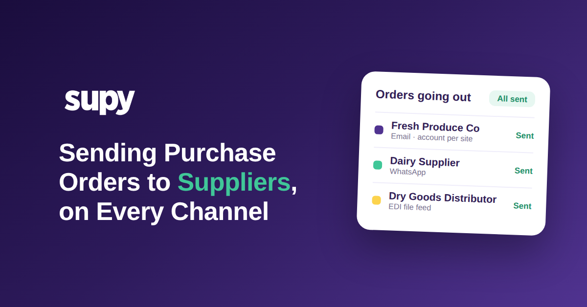 Sending purchase orders to suppliers across email, WhatsApp and EDI - Supy order dashboard