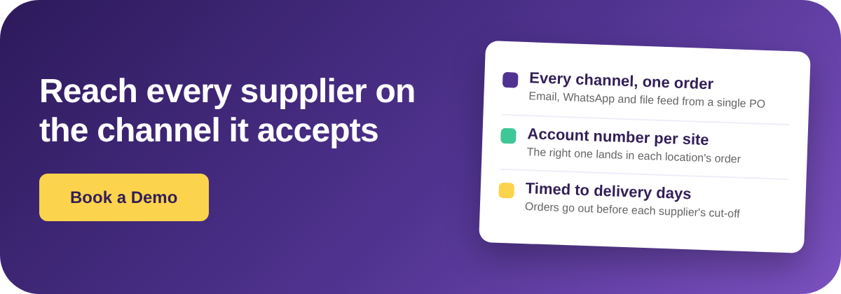 Book a Demo with Supy - send purchase orders to every supplier on the channel it accepts