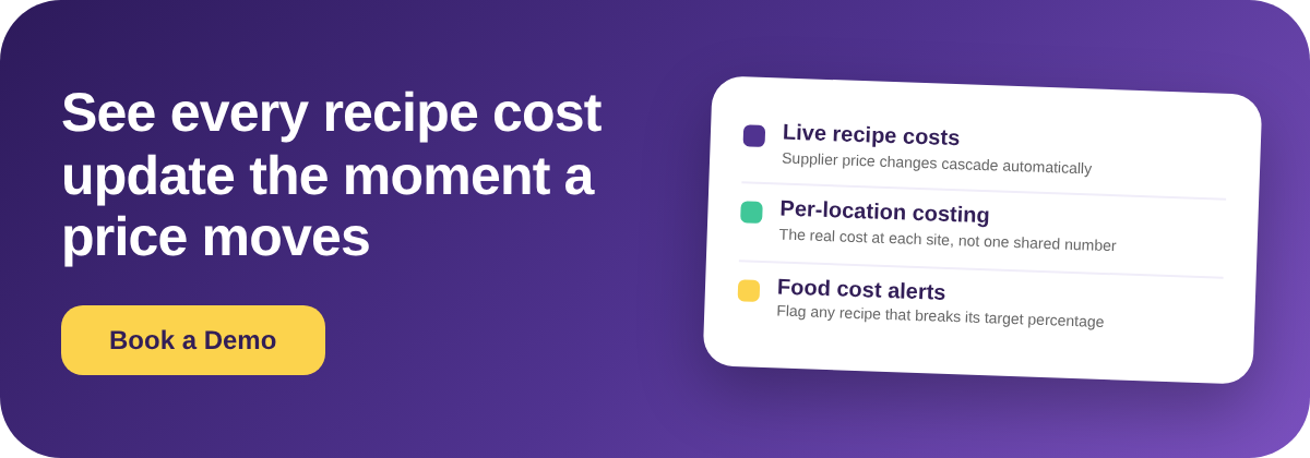 Book a Demo with Supy - live recipe costing that updates when supplier prices move