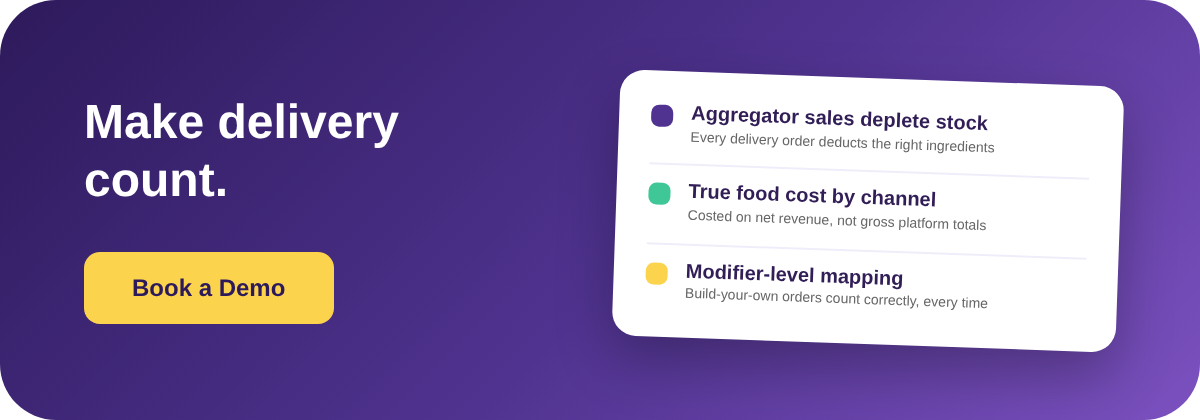 Book a Demo with Supy - make delivery aggregator orders deplete inventory and reflect true food cost