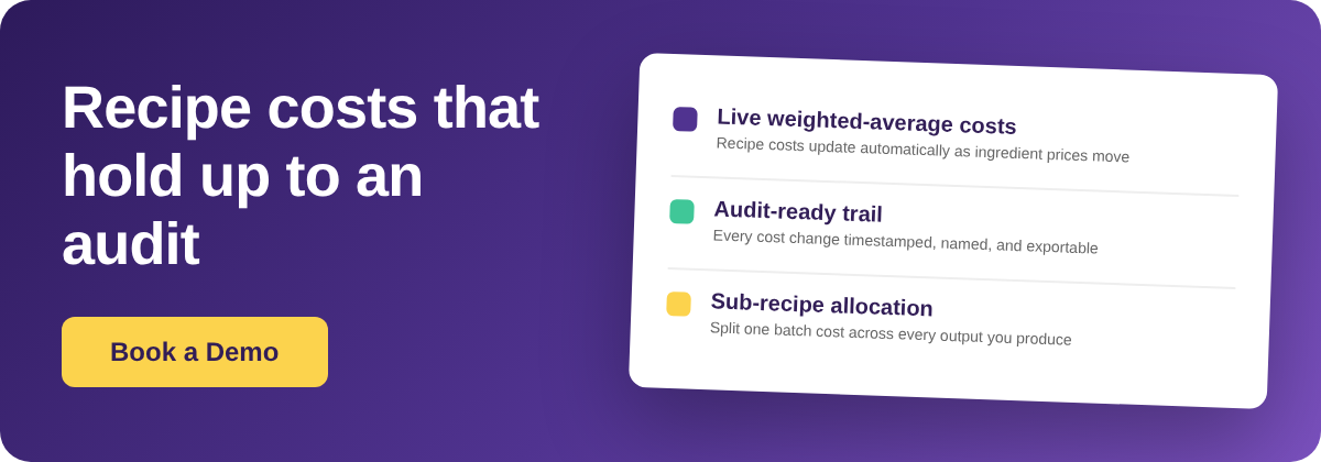 Book a Demo with Supy: recipe costs that hold up to an audit