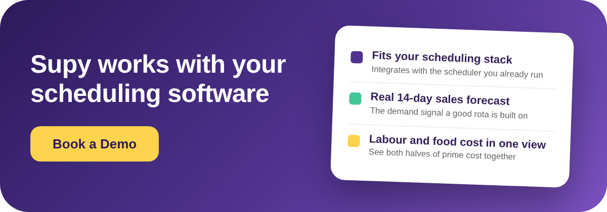 Book a demo: connect Supy's demand forecast and cost data to your scheduling software