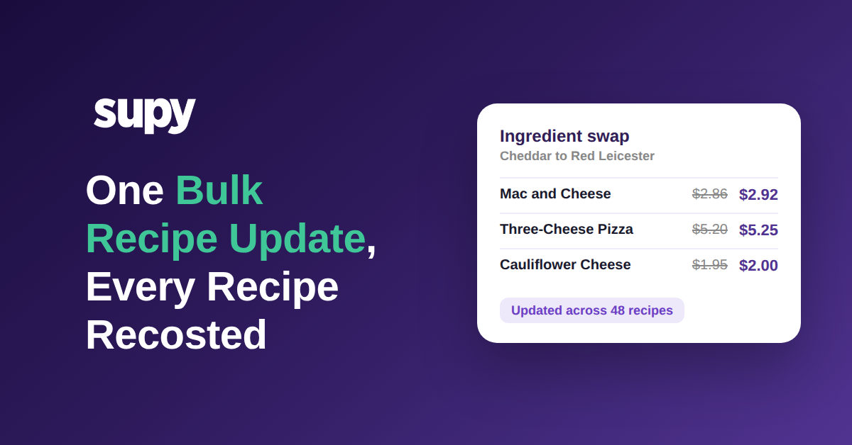 One bulk recipe update recosts every recipe across every location