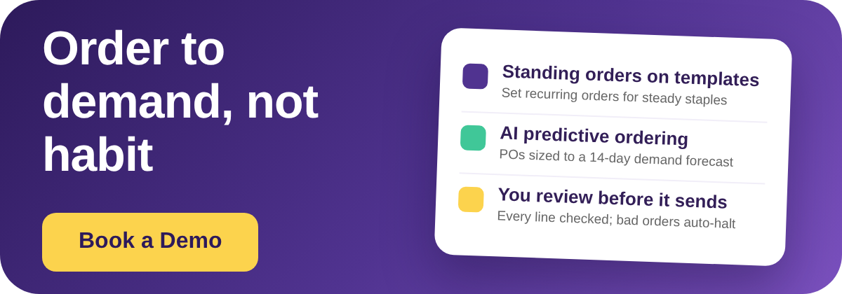 Book a Demo with Supy - standing orders vs predictive ordering