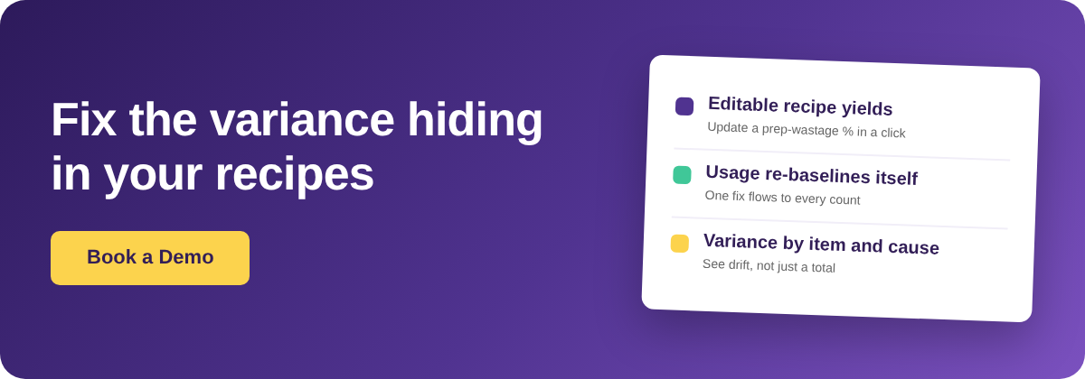 Book a Demo with Supy - fix the inventory variance hiding in stale recipe yields