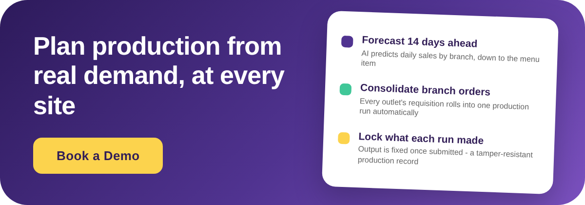 Book a Demo with Supy - plan central kitchen production from real multi-site demand