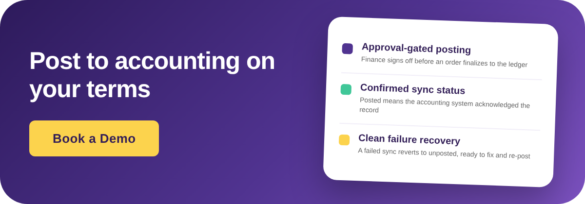 Book a Demo with Supy for order-to-accounting posting control, confirmed sync status and clean failure recovery