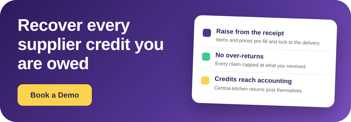 Book a Demo with Supy - supplier returns and credit claims