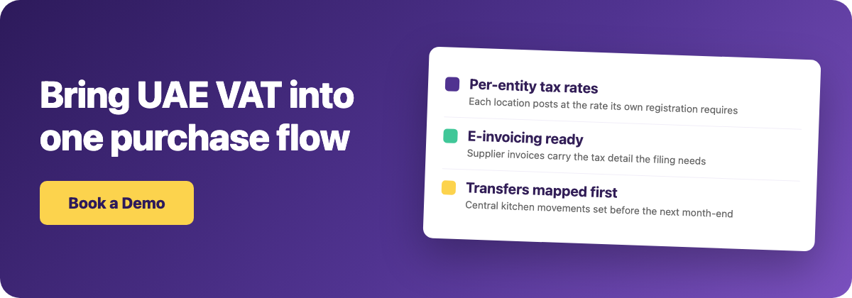 Book a Supy demo: bring UAE VAT into one purchase flow