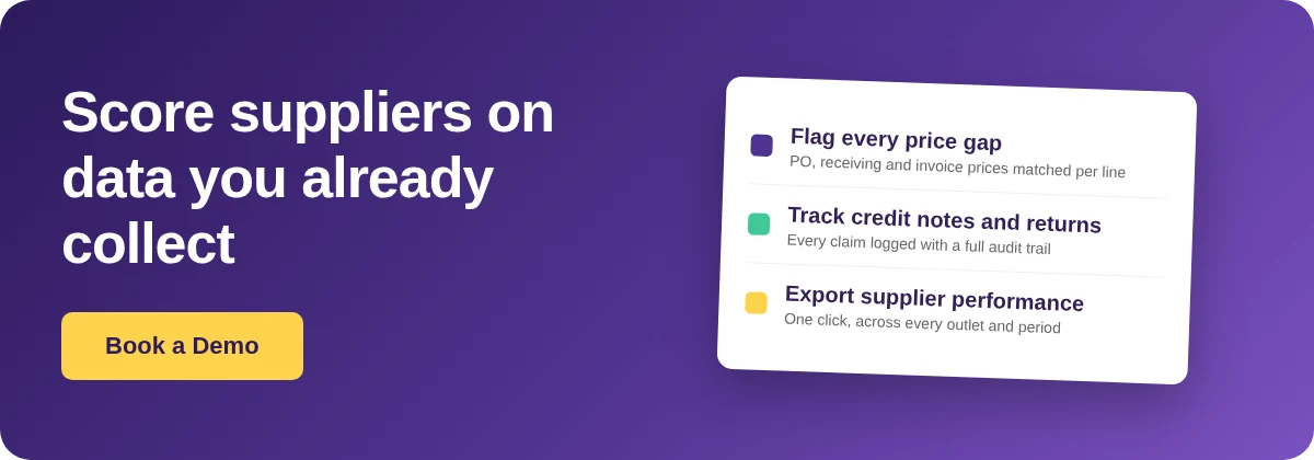 Book a Demo with Supy to score suppliers on data you already collect