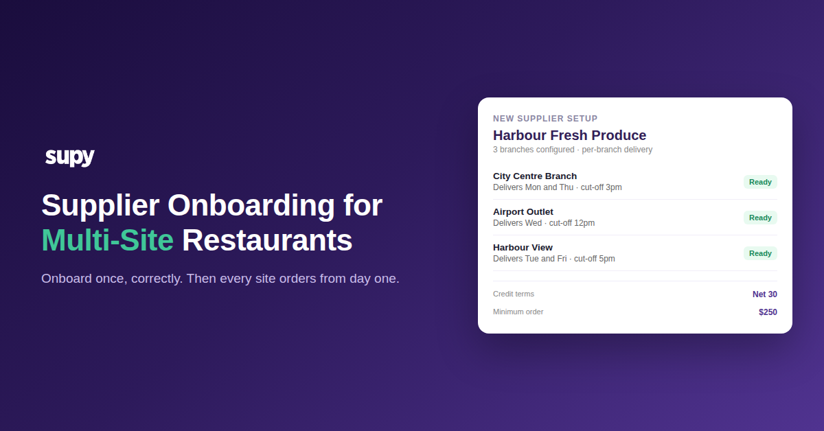 Supplier onboarding for multi-site restaurants: onboarding sequence and per-branch supplier setup