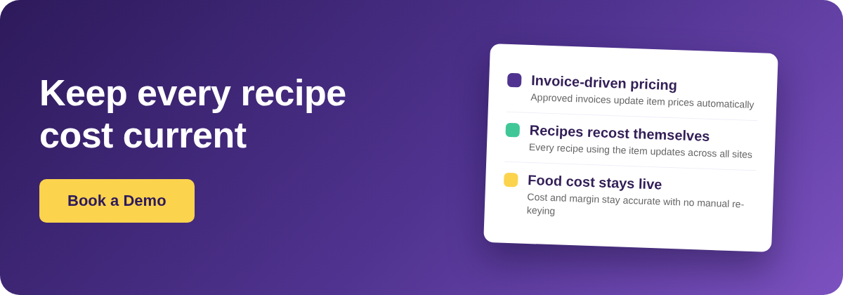 Book a Demo with Supy - keep every recipe cost current without re-keying supplier prices