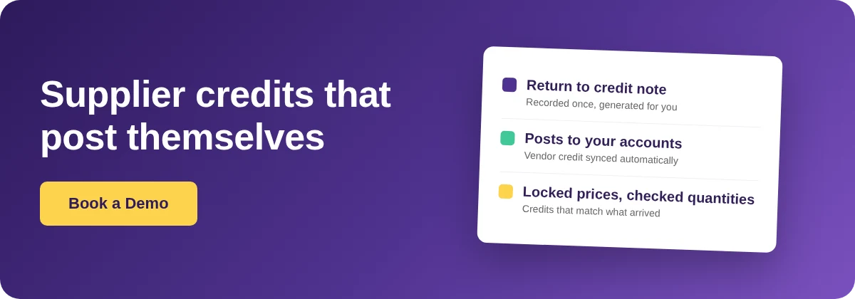 Book a Demo with Supy for supplier returns and credit notes that post automatically