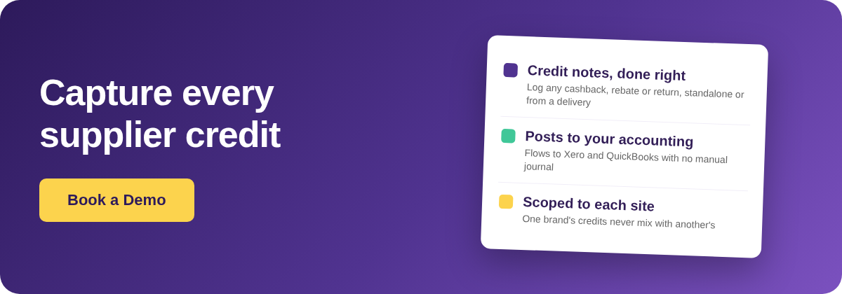 Book a Demo with Supy - capture every supplier credit across your sites
