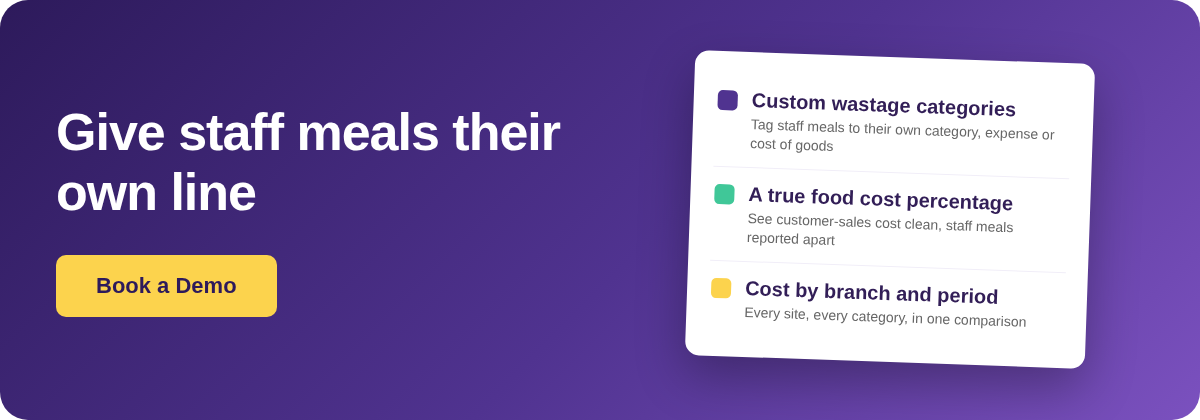 Book a Demo with Supy - give staff meals their own line and keep your food cost percentage true
